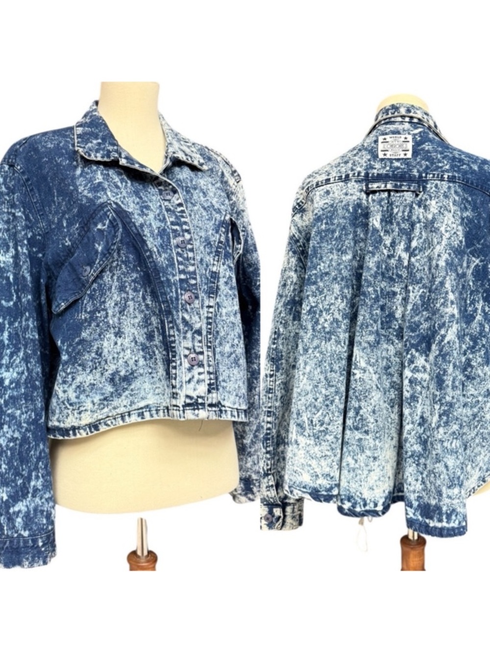 Cherokee Blue Acid Wash Cropped Denim Shirt Jacket Vintage 90s Size Medium